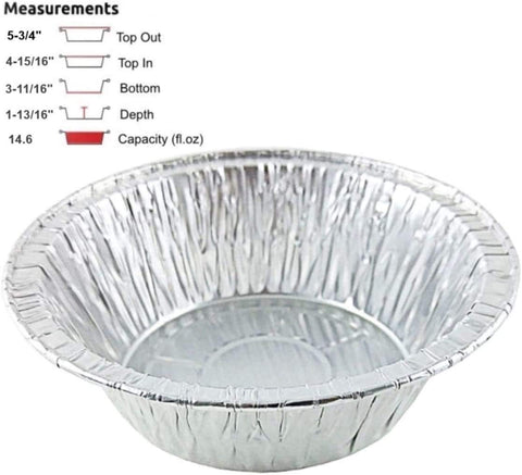 Durable Packaging pot pie pan top-in view, showcases inner dimensions for fillings.