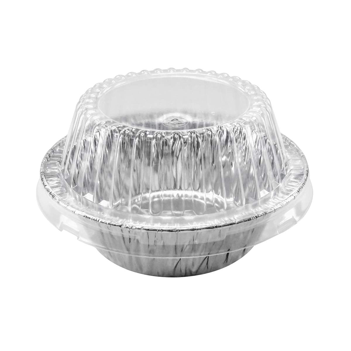 Durable Packaging disposable meat pie pan with clear lid, 5¾ inch, perfect for single servings.
