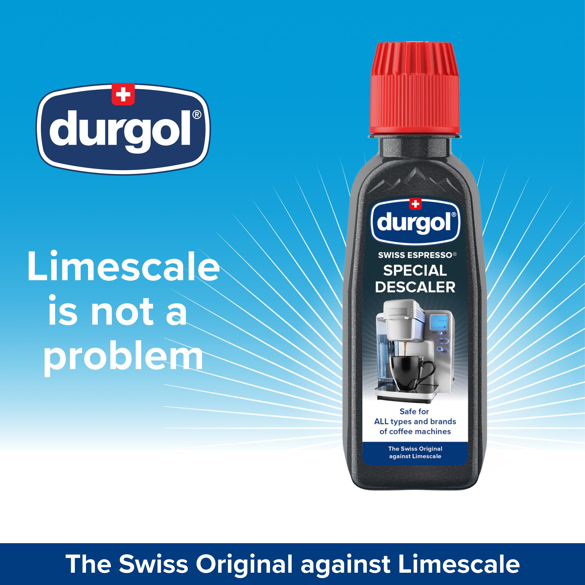 Durgol Swiss Espresso bottle pour into espresso machine during maintenance.