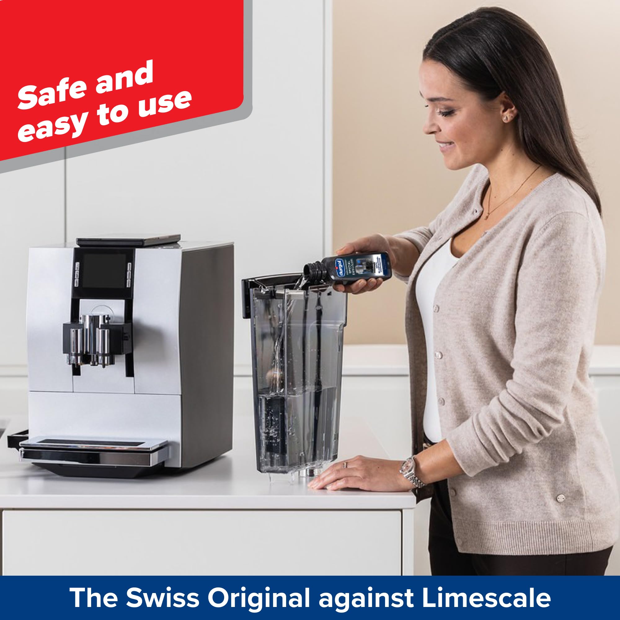 Durgol Swiss Espresso descaling process in action inside a coffee machine.
