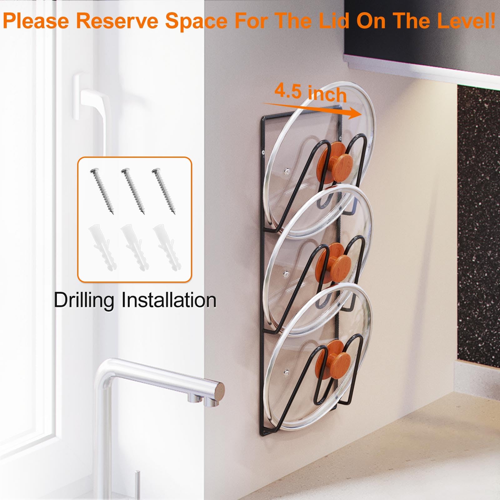 Durmmur sturdy rustproof lid rack with black powder coating stays durable.