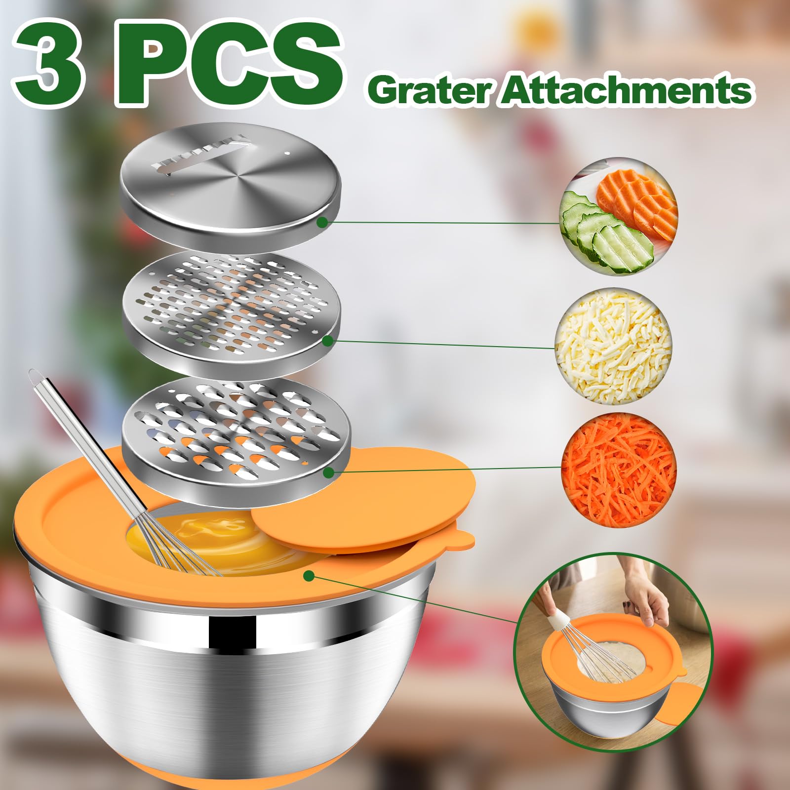 DUTZUN 3 grater attachments streamline shredding directly into the bowl for less mess.