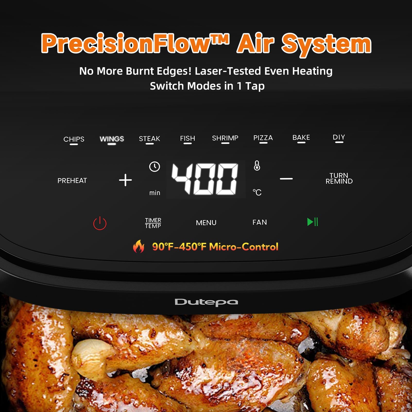 Dutepa air fryer eight presets simplify cooking a variety of meals.
