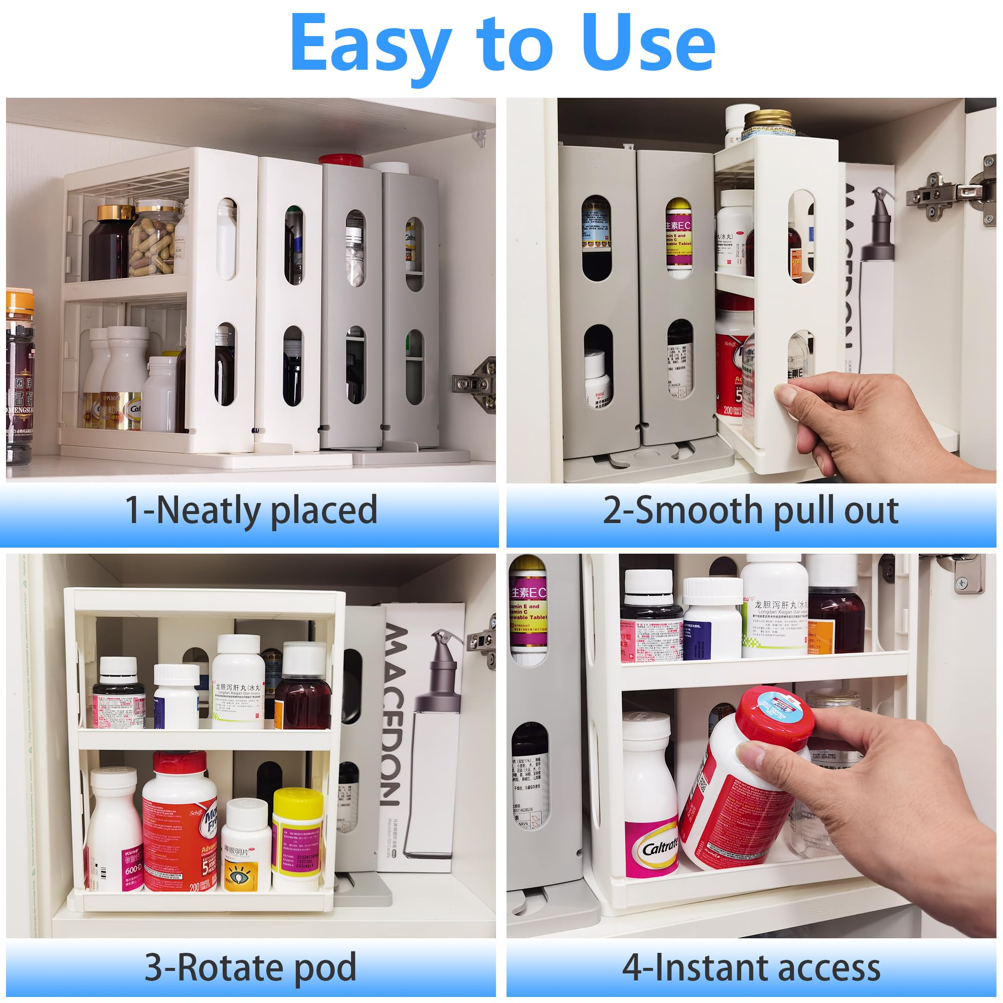 Dutiplus cabinet storage in creamy white keeps countertop clutter under control.