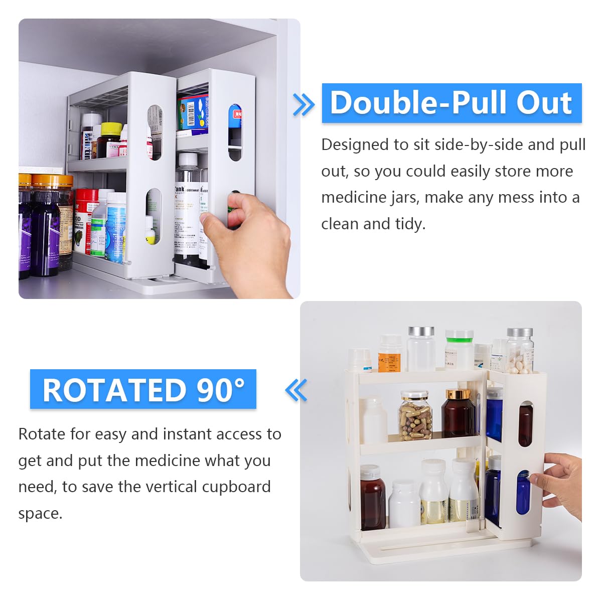 Dutiplus three-decker shelves in creamy white maximize compact spaces.