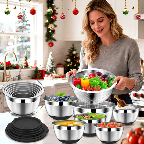 DUTZUN dishwasher-safe bowls and colander simplify cleaning.