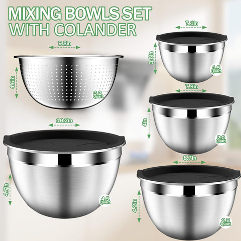 DUTZUN mixing bowls with lids close-up highlighting tight seal for leftovers.