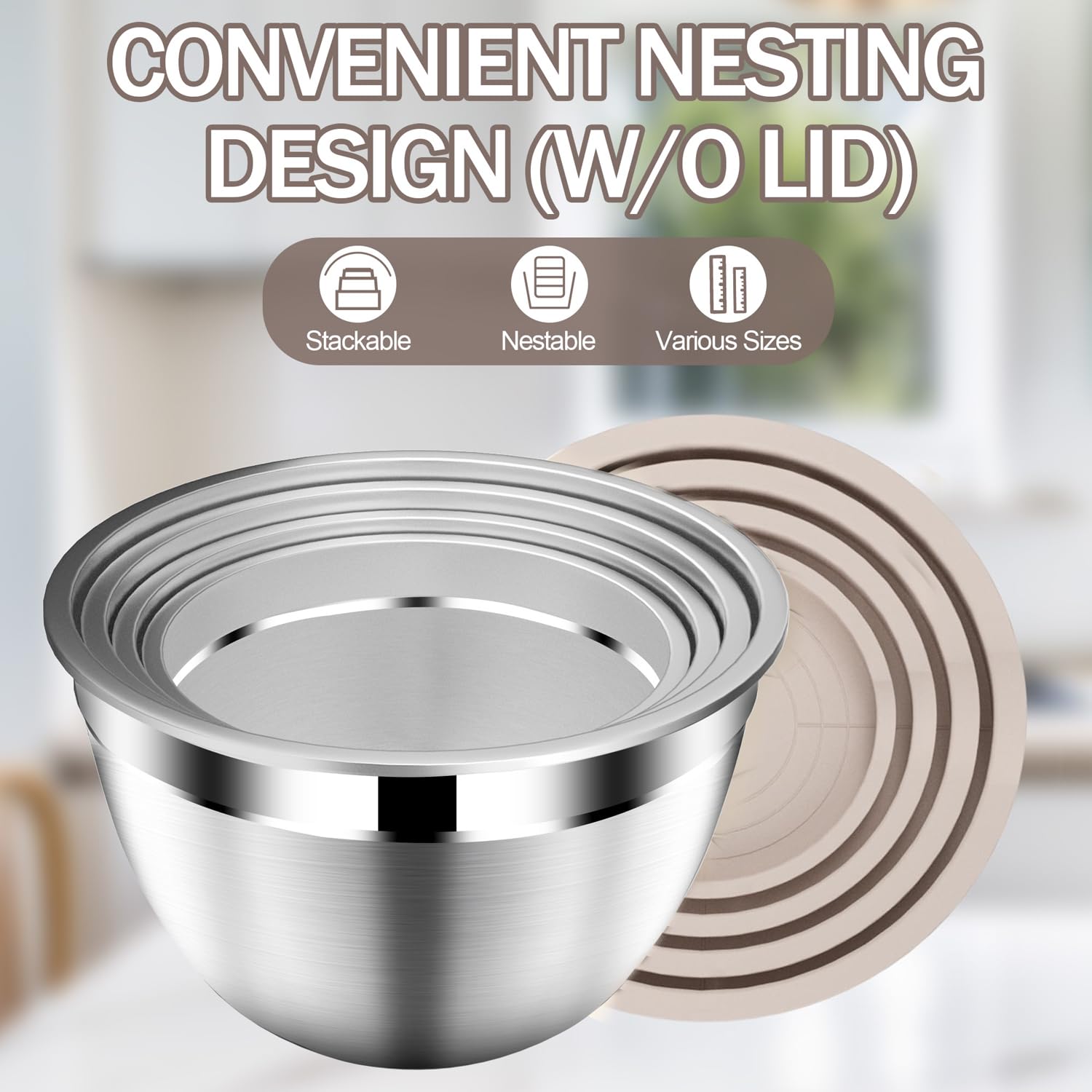 DUTZUN beige bowls with textured bases, protect countertops during mixing.