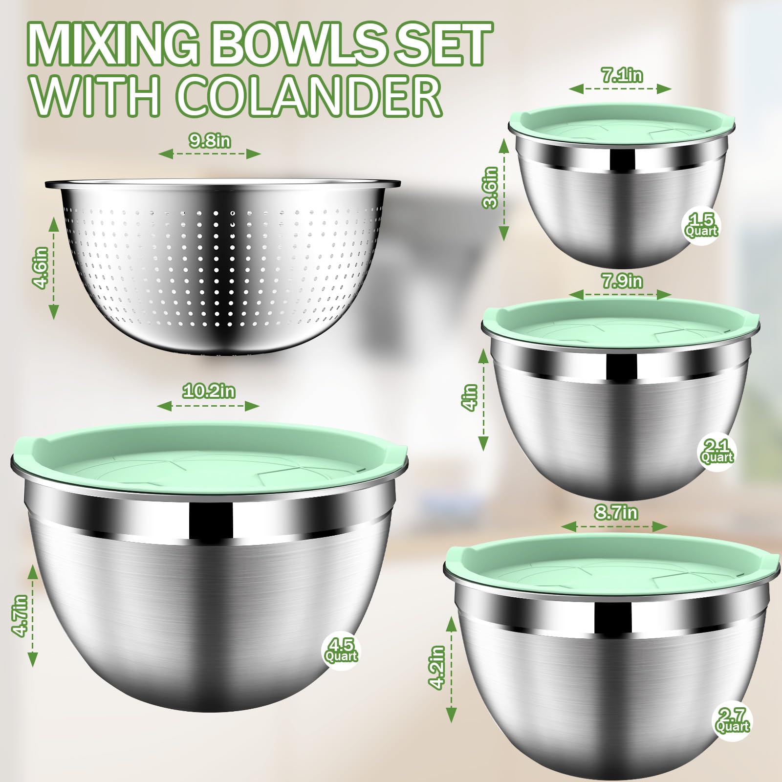 DUTZUN mixing bowls with colander for easy draining during meal prep