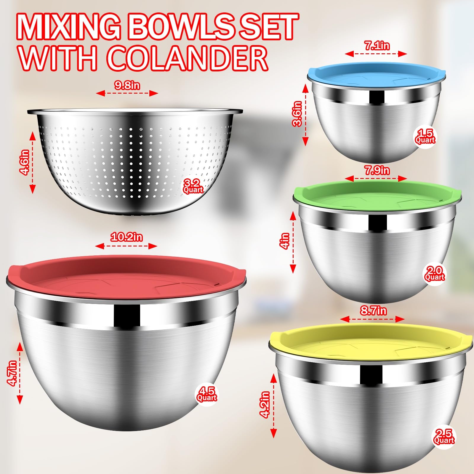 DUTZUN mixing bowls with lids provide secure storage for leftovers.
