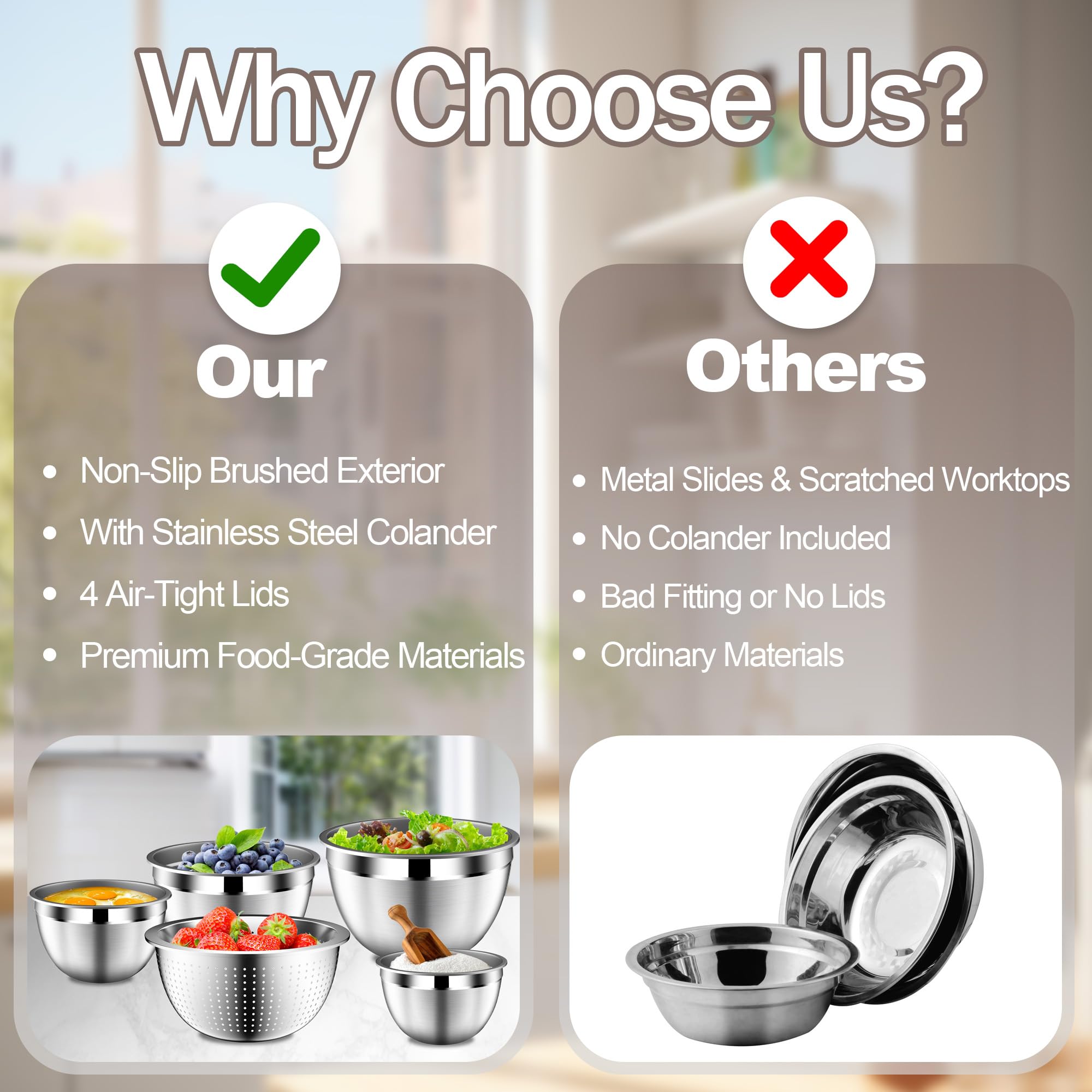 DUTZUN stainless steel colander with bowls, quick draining for pasta and vegetables.