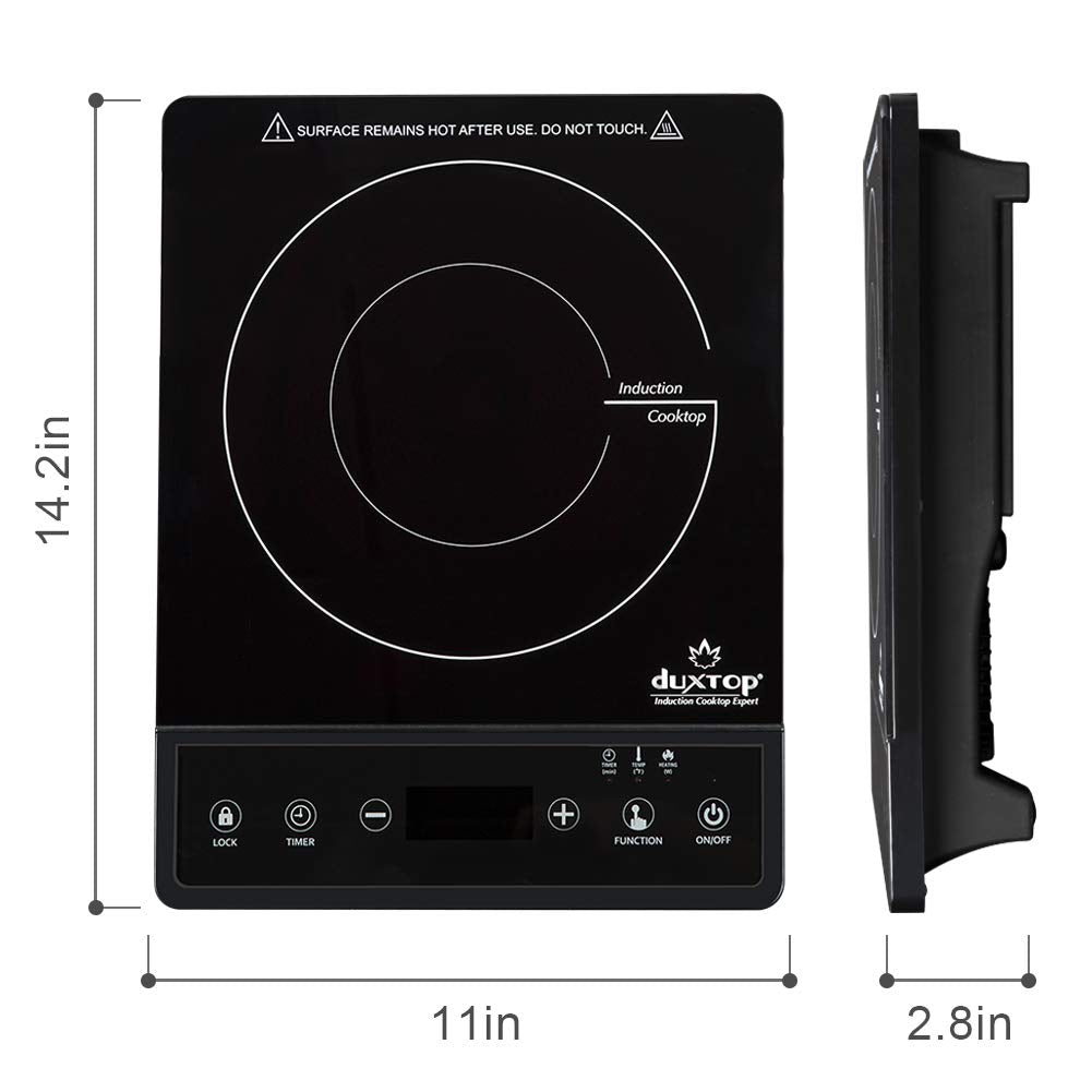 Duxtop induction cooktop with cookware compatibility ensures effective heating.