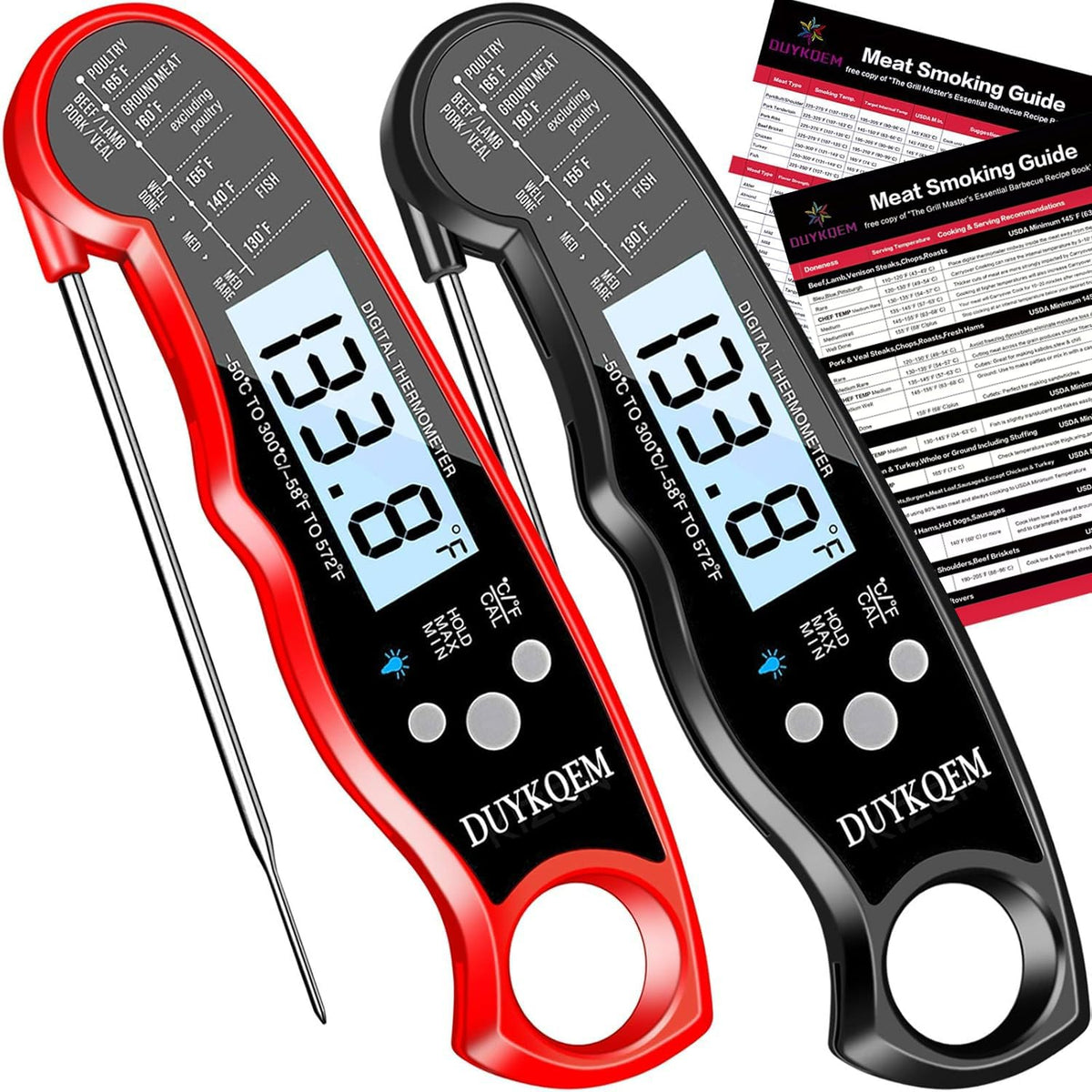 DUYKQEM instant read thermometer front view with backlight for grilling