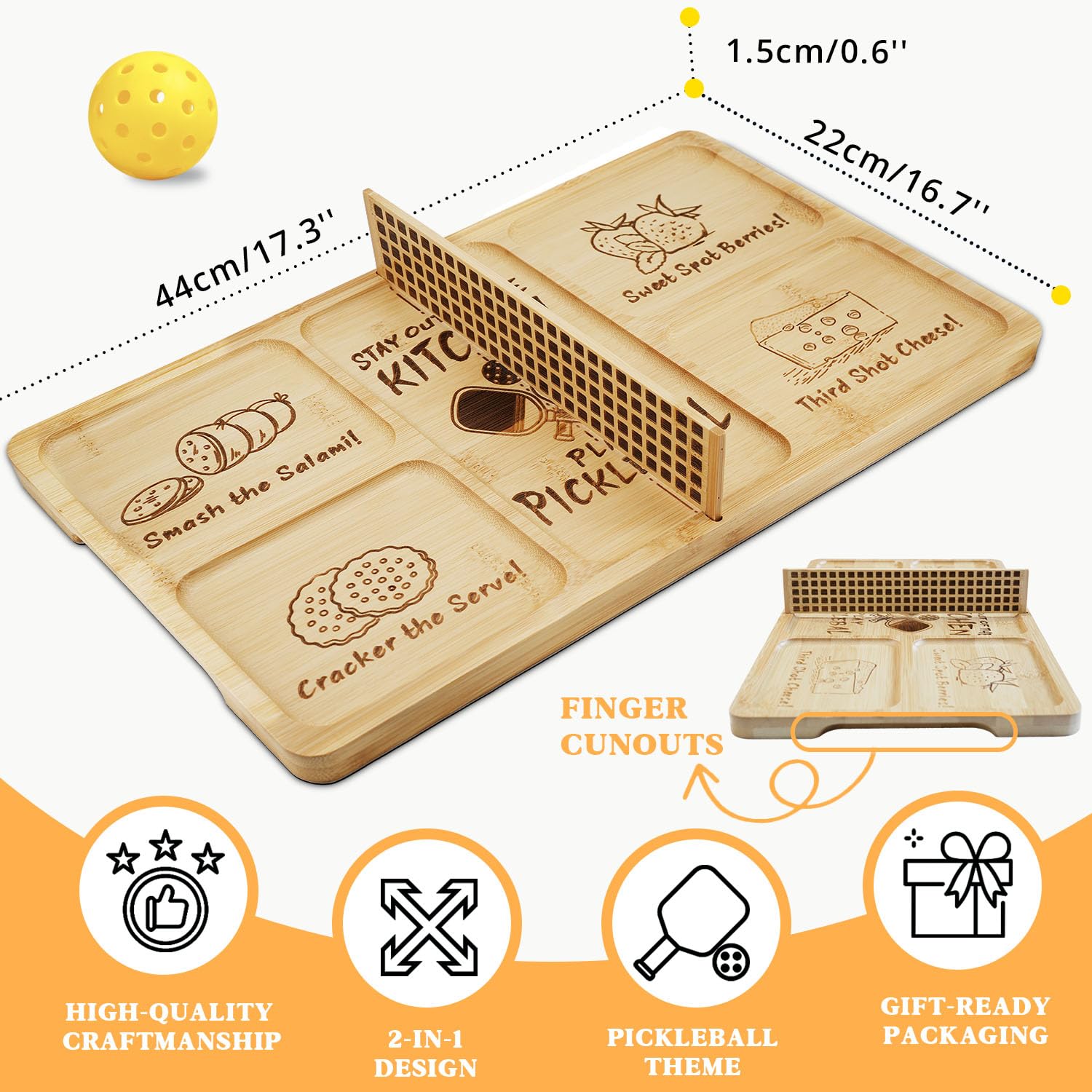 DWATAN pickleball court board showing engraved zones for easy sharing.
