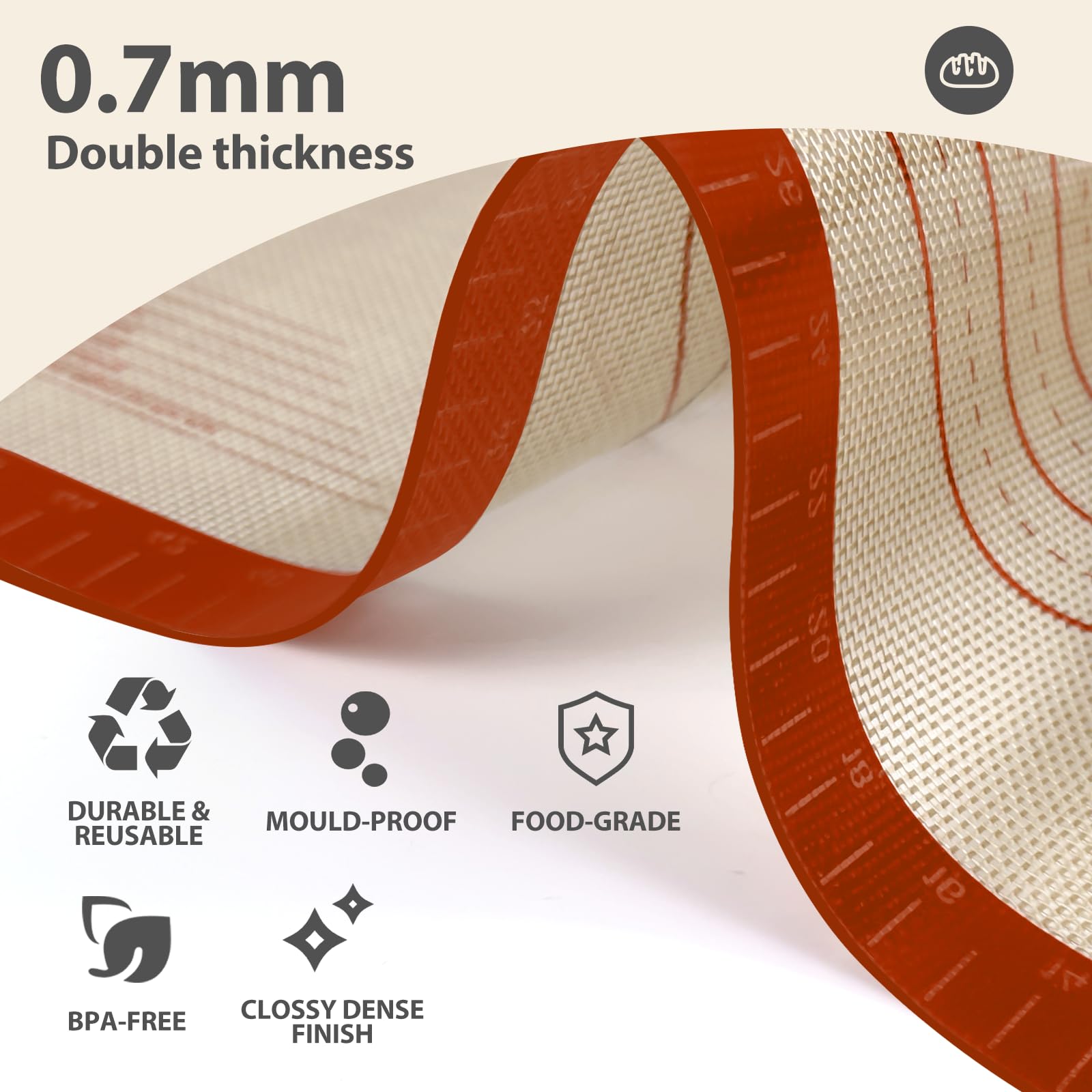 Dwavele pastry mat non-slip base keeps surface steady during rolling.