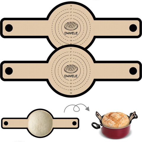 Dwavele silicone bread sling for round Dutch oven showing round transfer use.