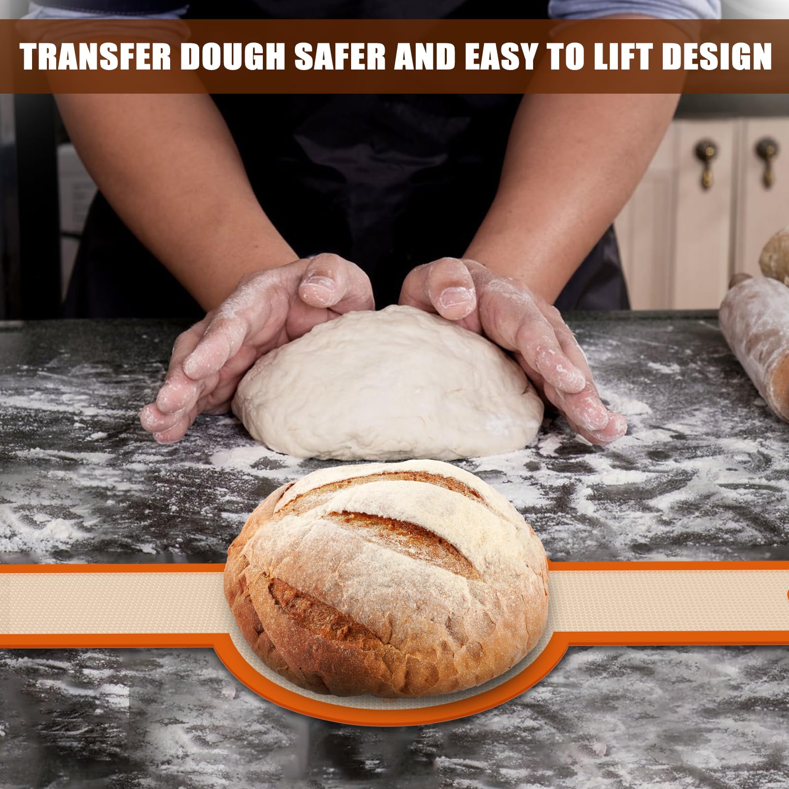 Dwavele bread sling round orange, versatile for cookies, pizza, and veggies.