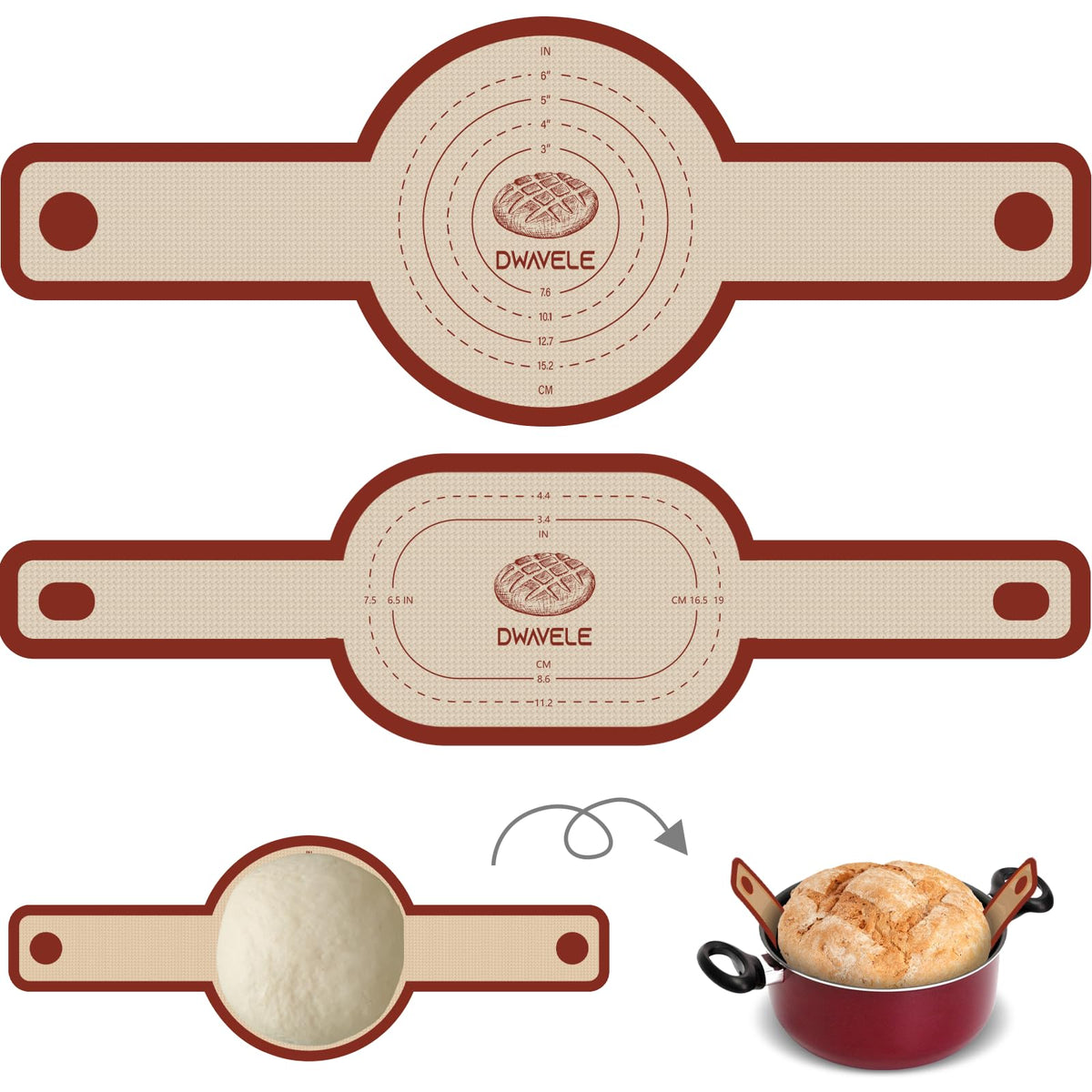 Dwavele silicone bread sling oval red with long handle for easy transfer.