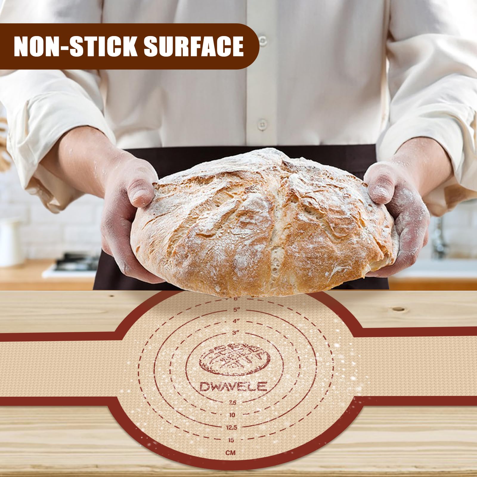 Dwavele silicone bread sling round red with long handle for safe sourdough transfer.