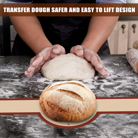 Dwavele silicone bread sling transfer dough safely from counter to Dutch oven.