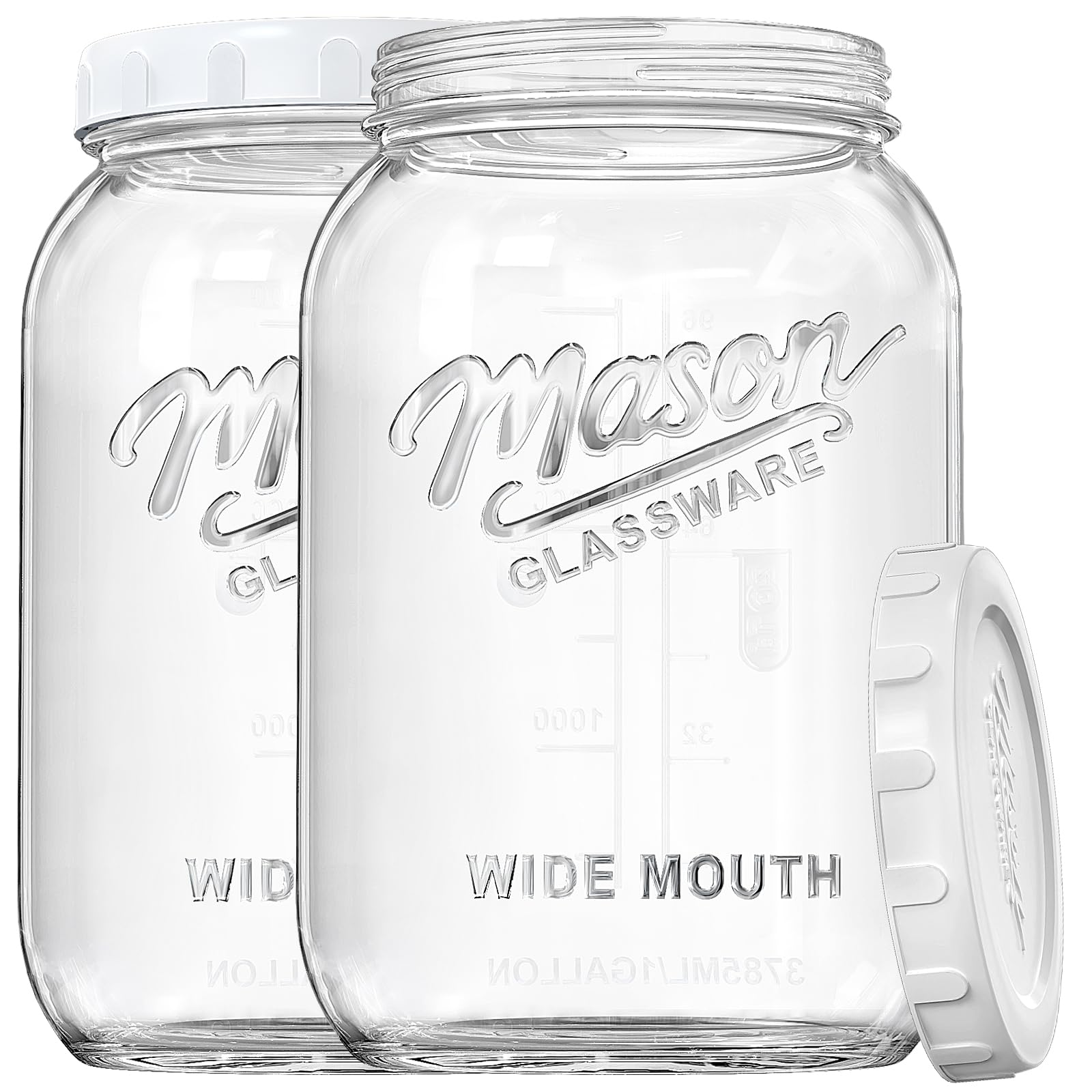 Dwbligt 2-pack wide-mouth mason jars offer 1-gallon capacity for bulk storage and fermentation.