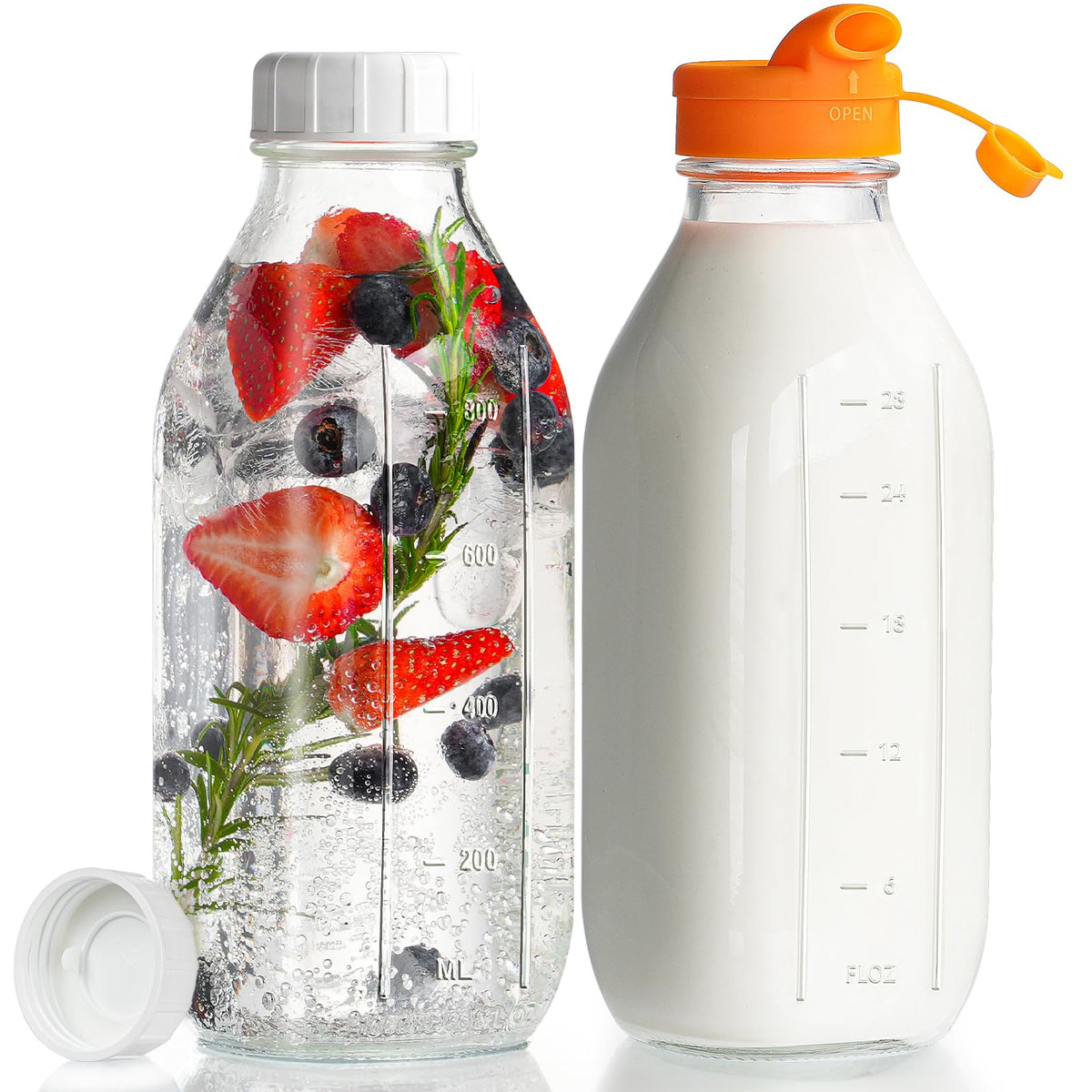 Dwbligt 32oz glass bottle with silicone dispenser cap for mess-free pouring
