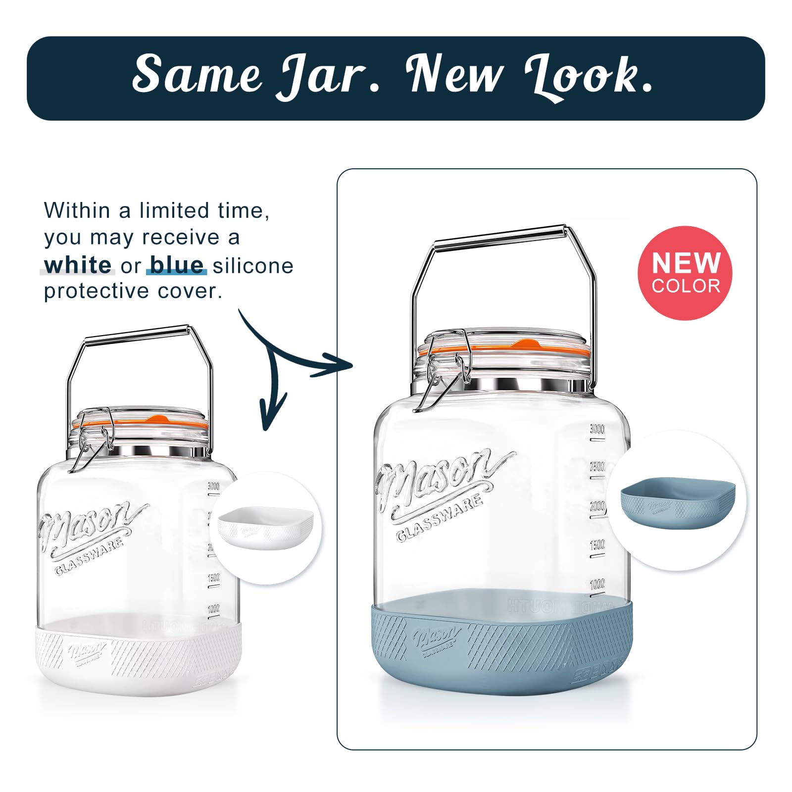 Dwbligt square jar includes a stainless steel handle for simple transport.