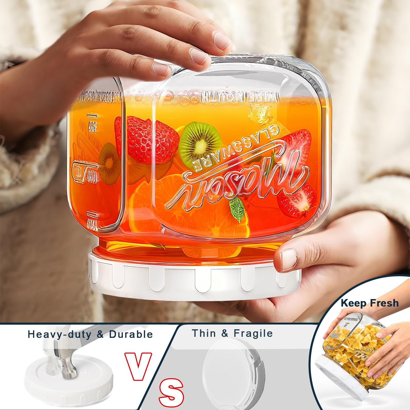 Dwbligt wide-mouth 64oz square glass jar easy loading and bulk storage.