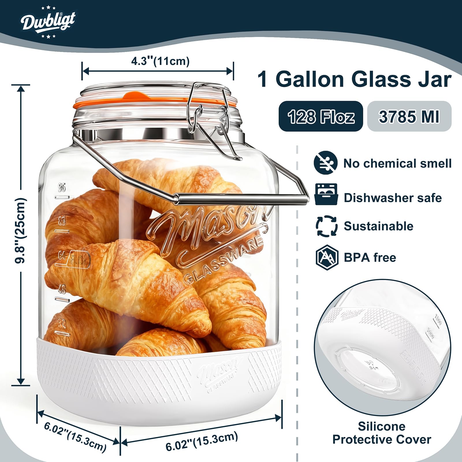 Dwbligt wide-mouth square jar allows easy filling and thorough cleaning.