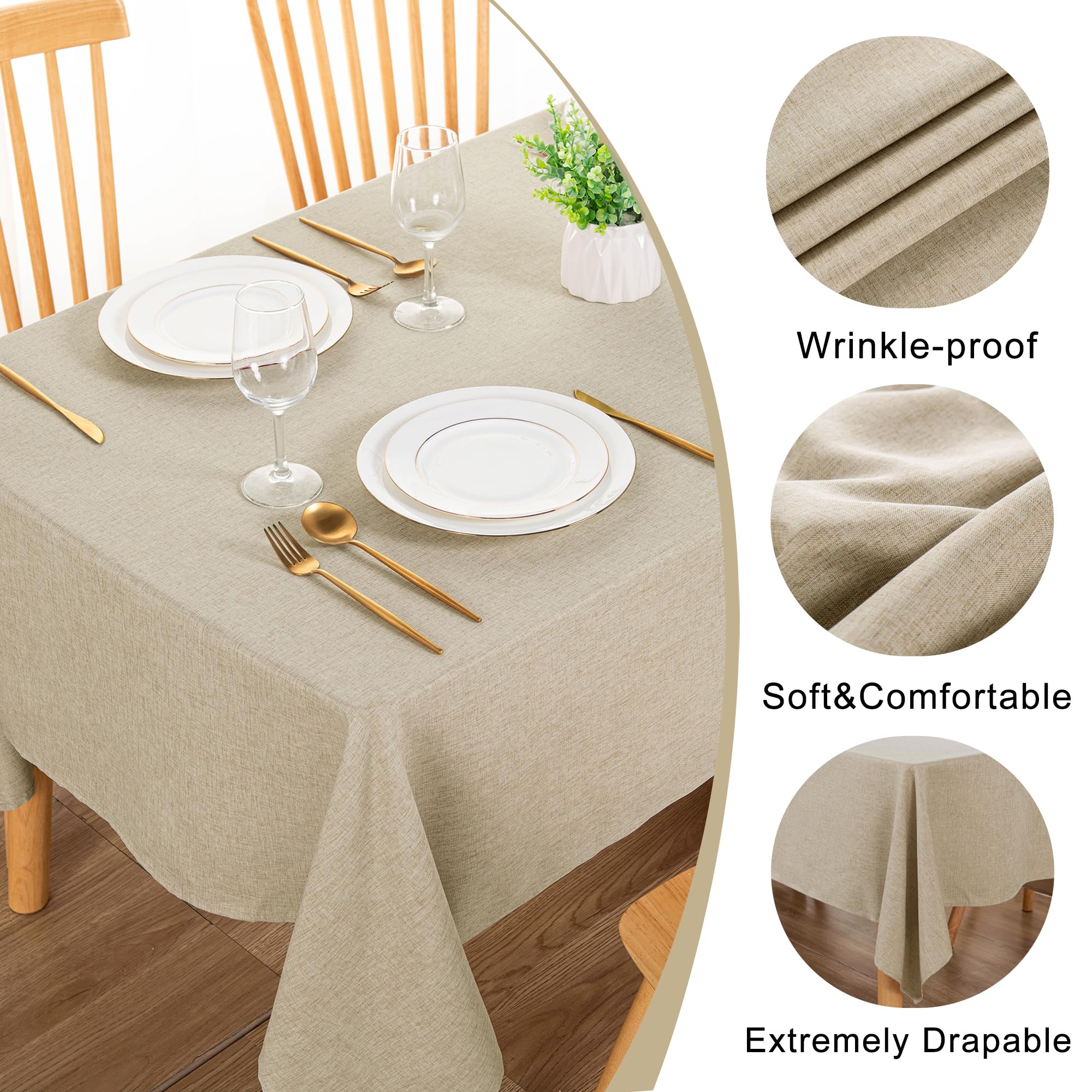 DWCN tablecloth dining setting on farmhouse table with wrinkle resistance