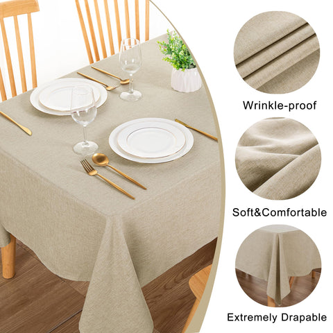 DWCN tablecloth dining setting on farmhouse table with wrinkle resistance