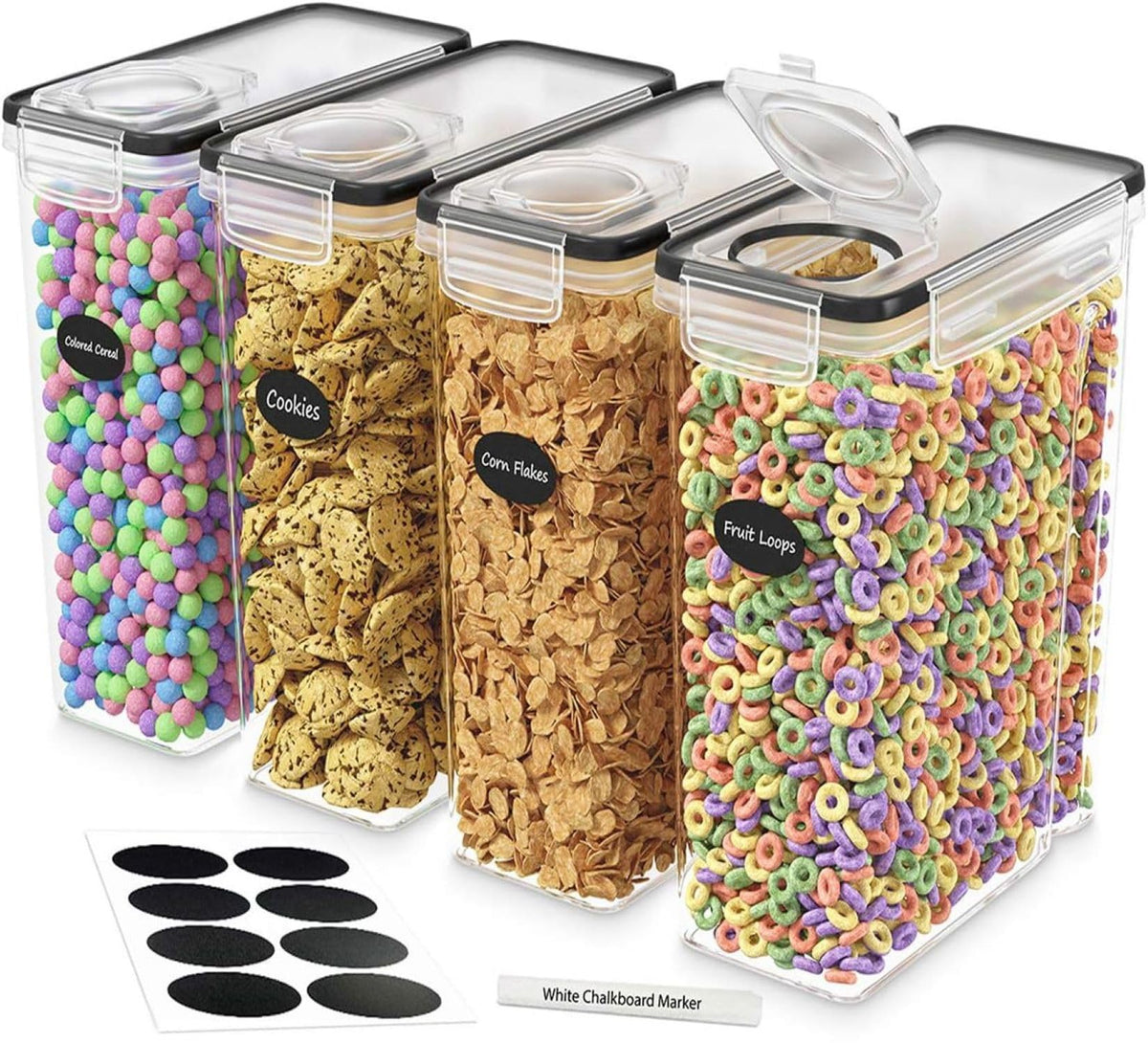 DWËLLZA KITCHEN cereal canisters with airtight seal keep cereals fresh.