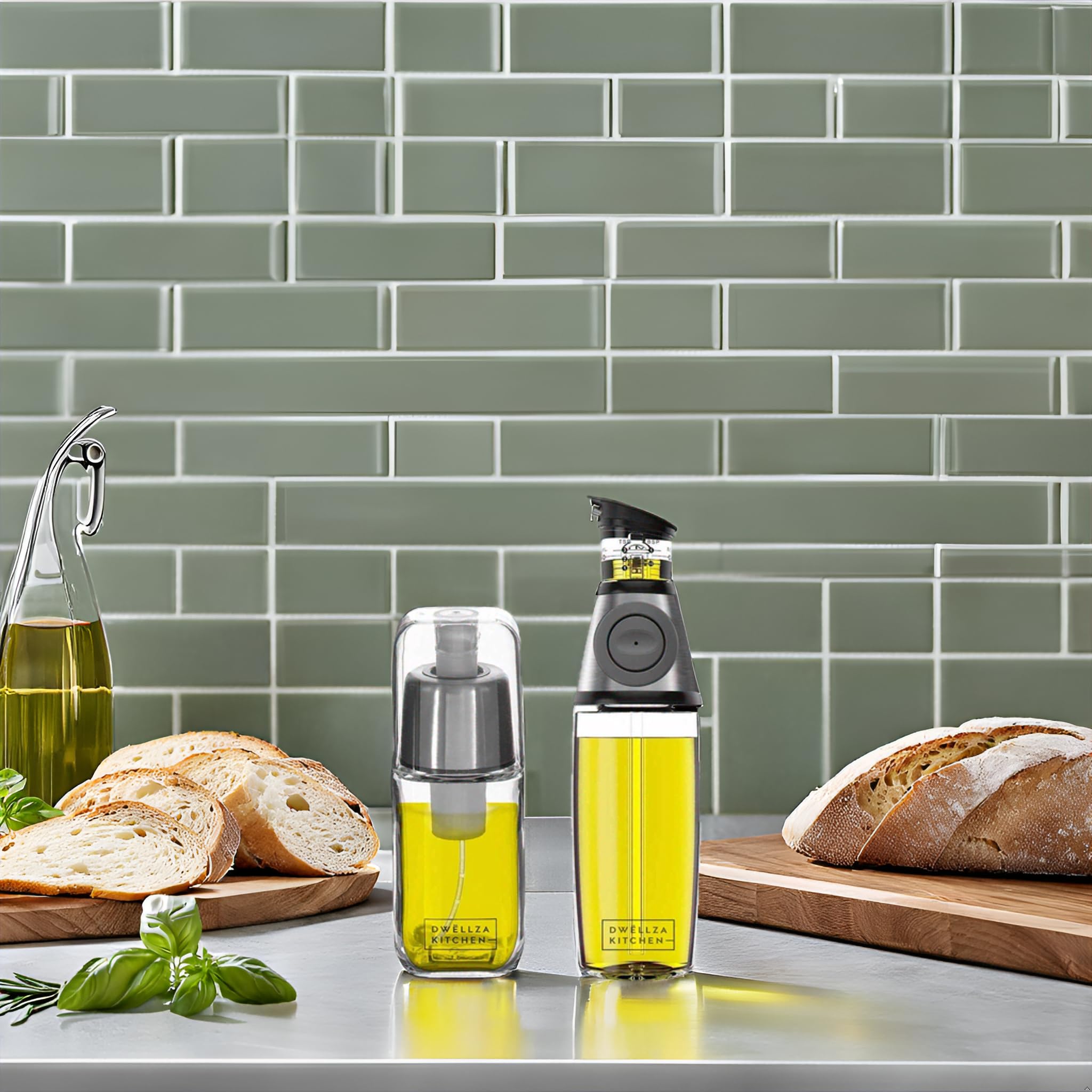 DWËLLZA KITCHEN glass dispenser features stainless steel lid for durable kitchen style.