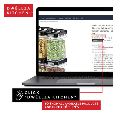 DWËLLZA KITCHEN transparent plastic bodies save shelf space.