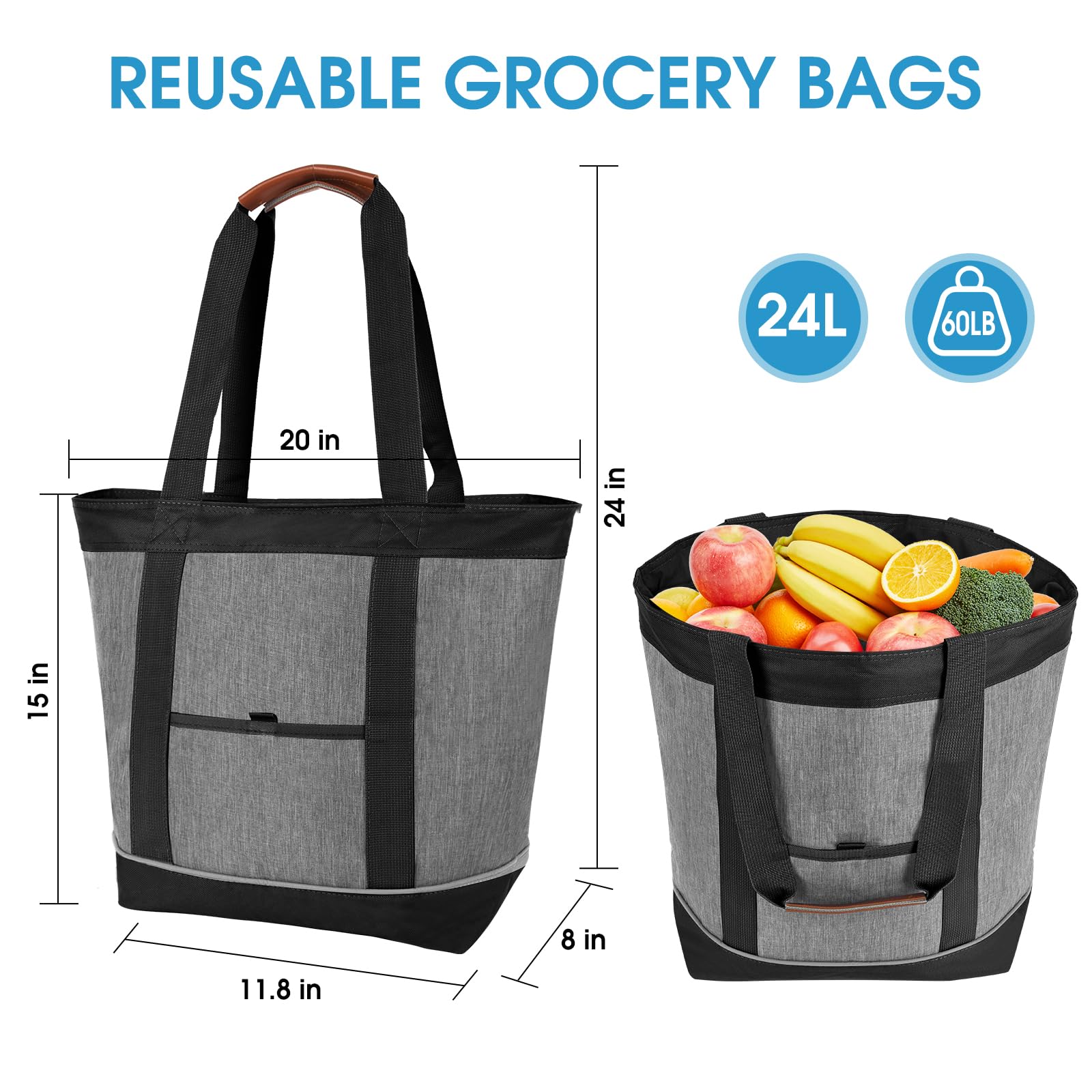 Dwscroad insulated cooler bag main compartment open showing 24L capacity for beverages and snacks.