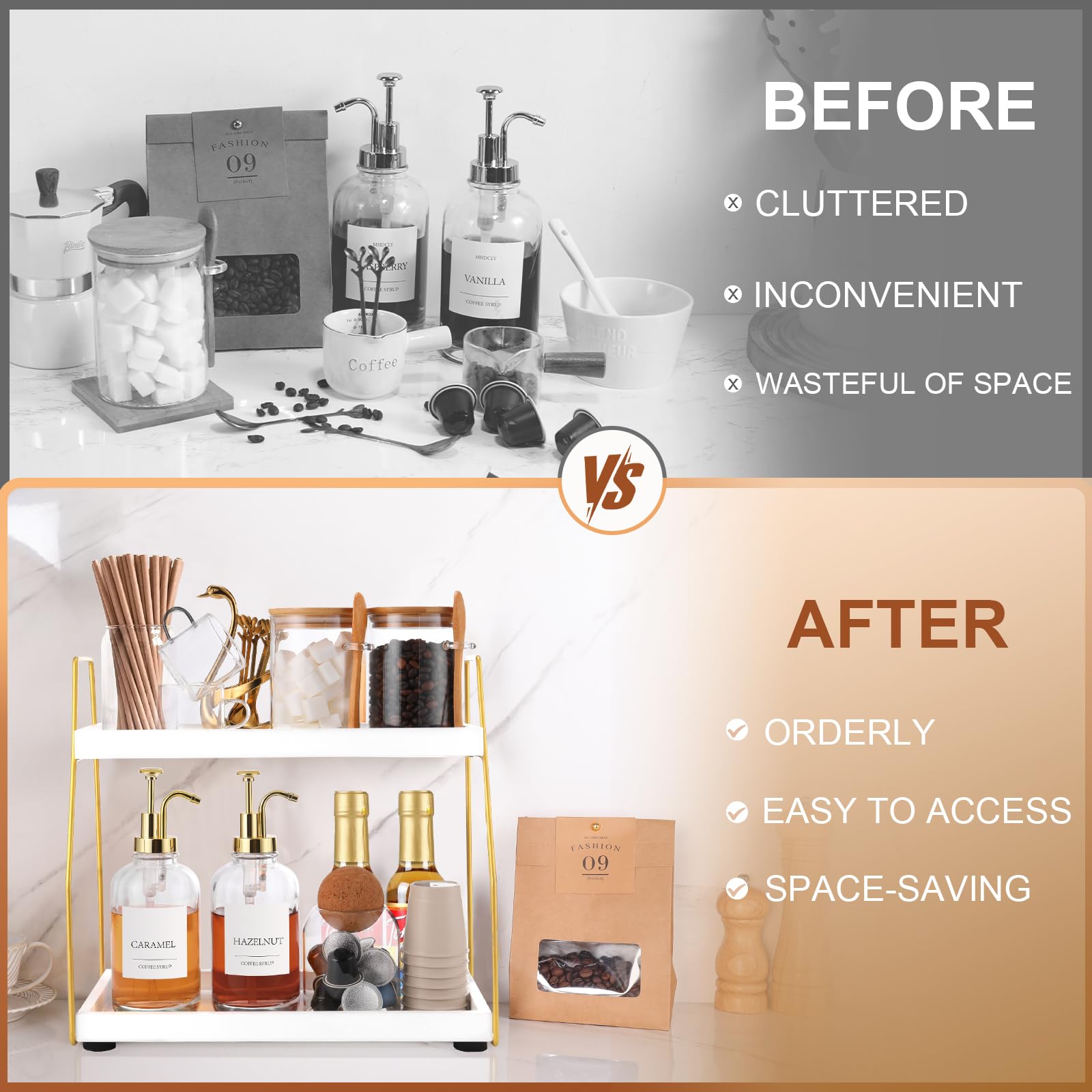 DWTS countertop setup demonstrating compact, organized coffee area