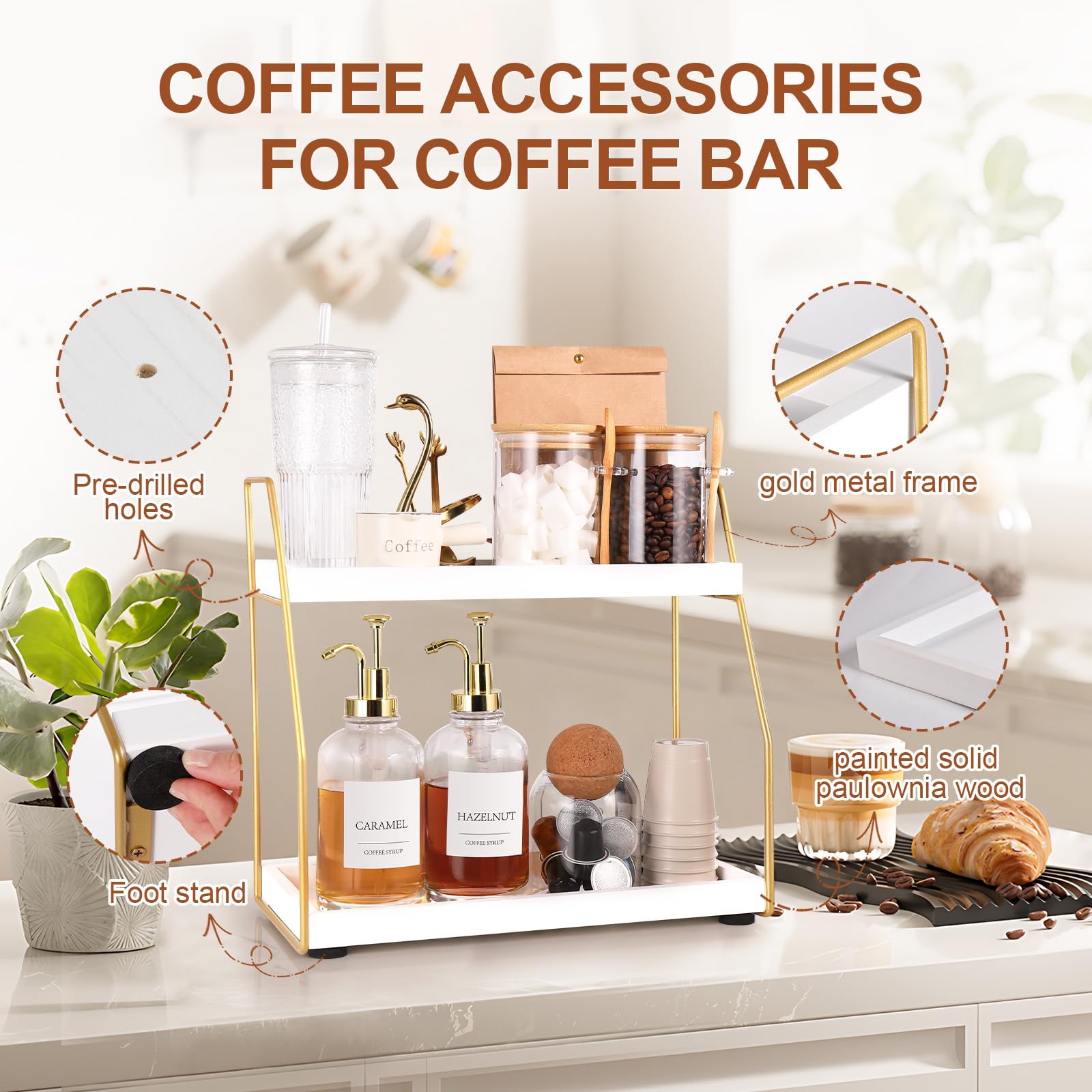 DWTS coffee bar station with white trays and storage capacity