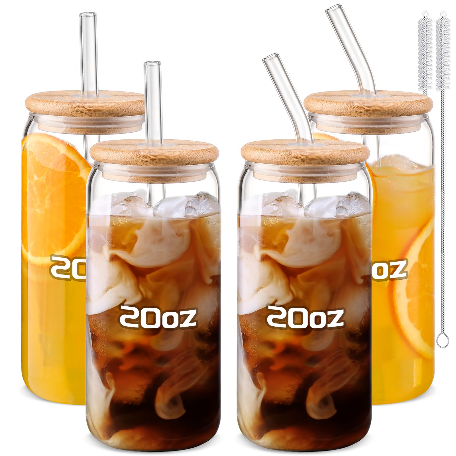 DWTS Danweitesi 20oz glass cups with lids and straws for everyday coffee and beverages.