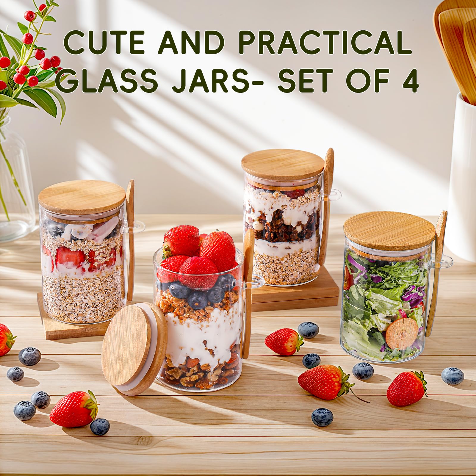 DWTS DANWEITESI 4-pack overnight oats jars for organized breakfasts.