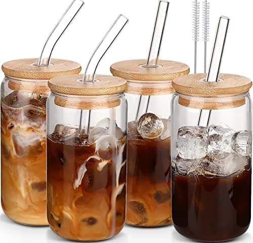 DWTS DANWEITESI glass cups with lids and straws for versatile serving.