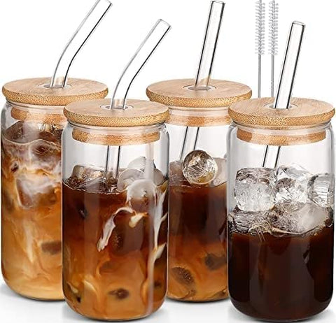 DWTS DANWEITESI glass cups with lids and straws for versatile serving.