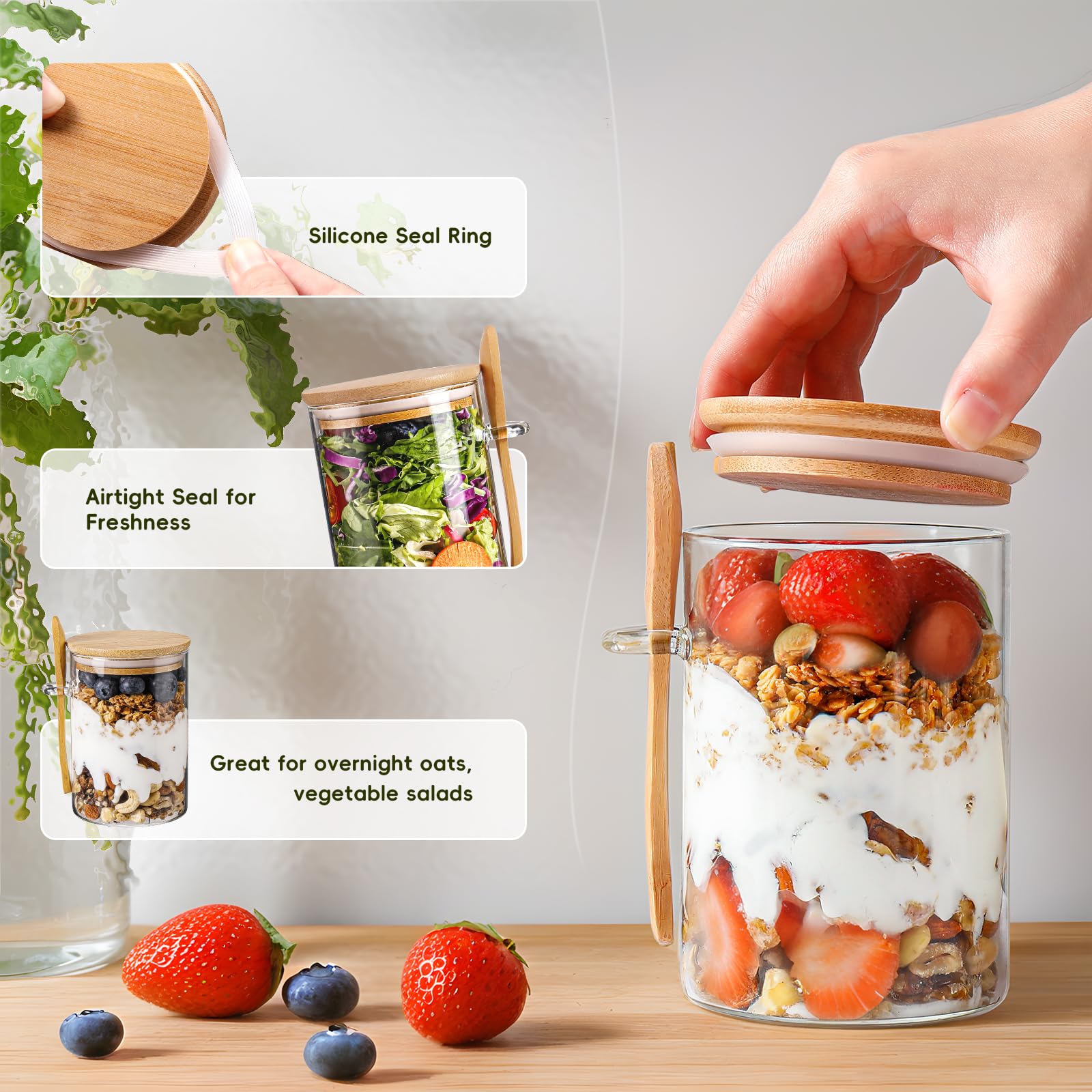 DWTS DANWEITESI glass meal prep jar, wide mouth, easy filling and stirring.