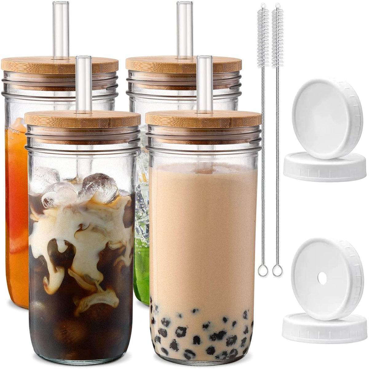 DWTS DANWEITESI glass cups with lids ideal for iced coffee and smoothies.