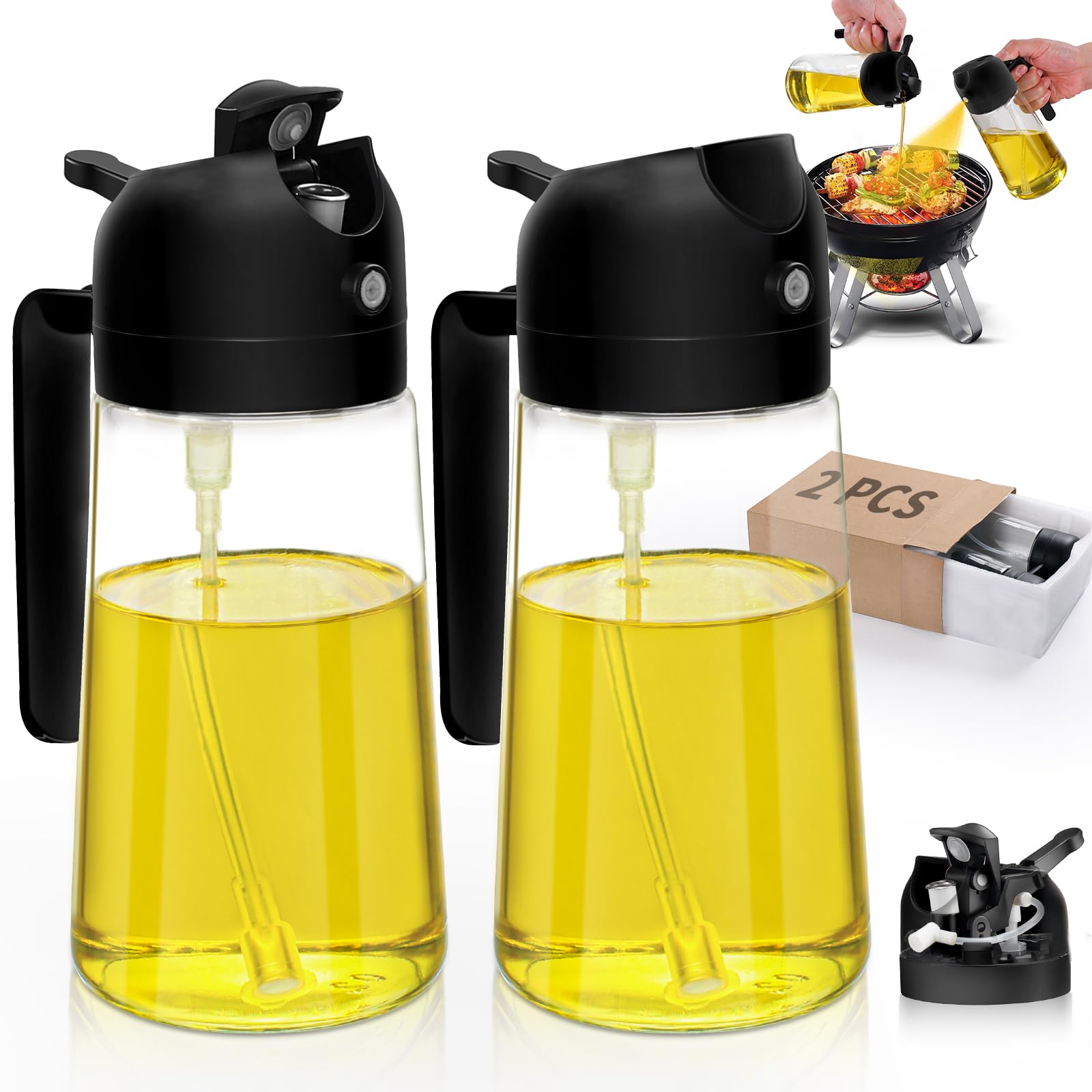 DWTS DANWEITESI 2-in-1 oil dispenser sprayer in black front view showing dual function.