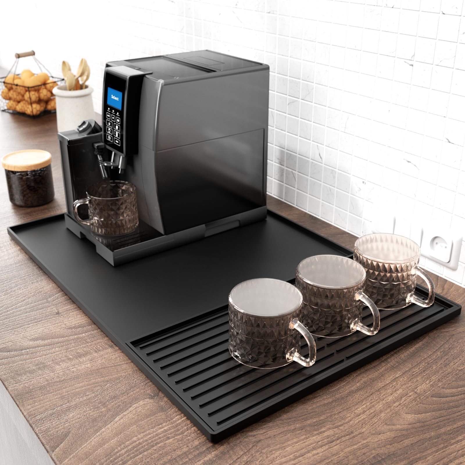 DXOKNQG silicone coffee mat cleans easily with a wipe or rinse after use.