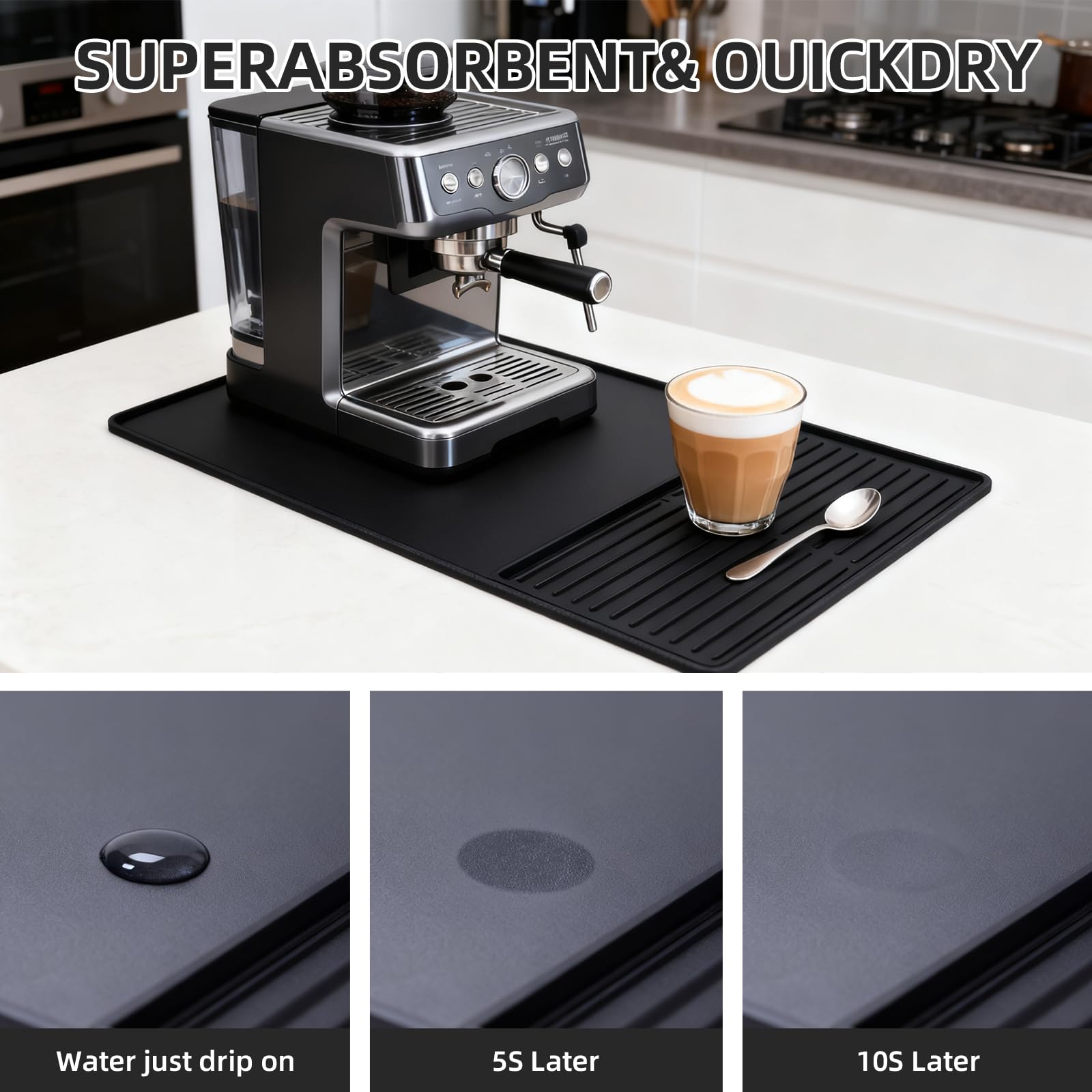 DXOKNQG silicone coffee mat provides heat protection for countertops during brewing.