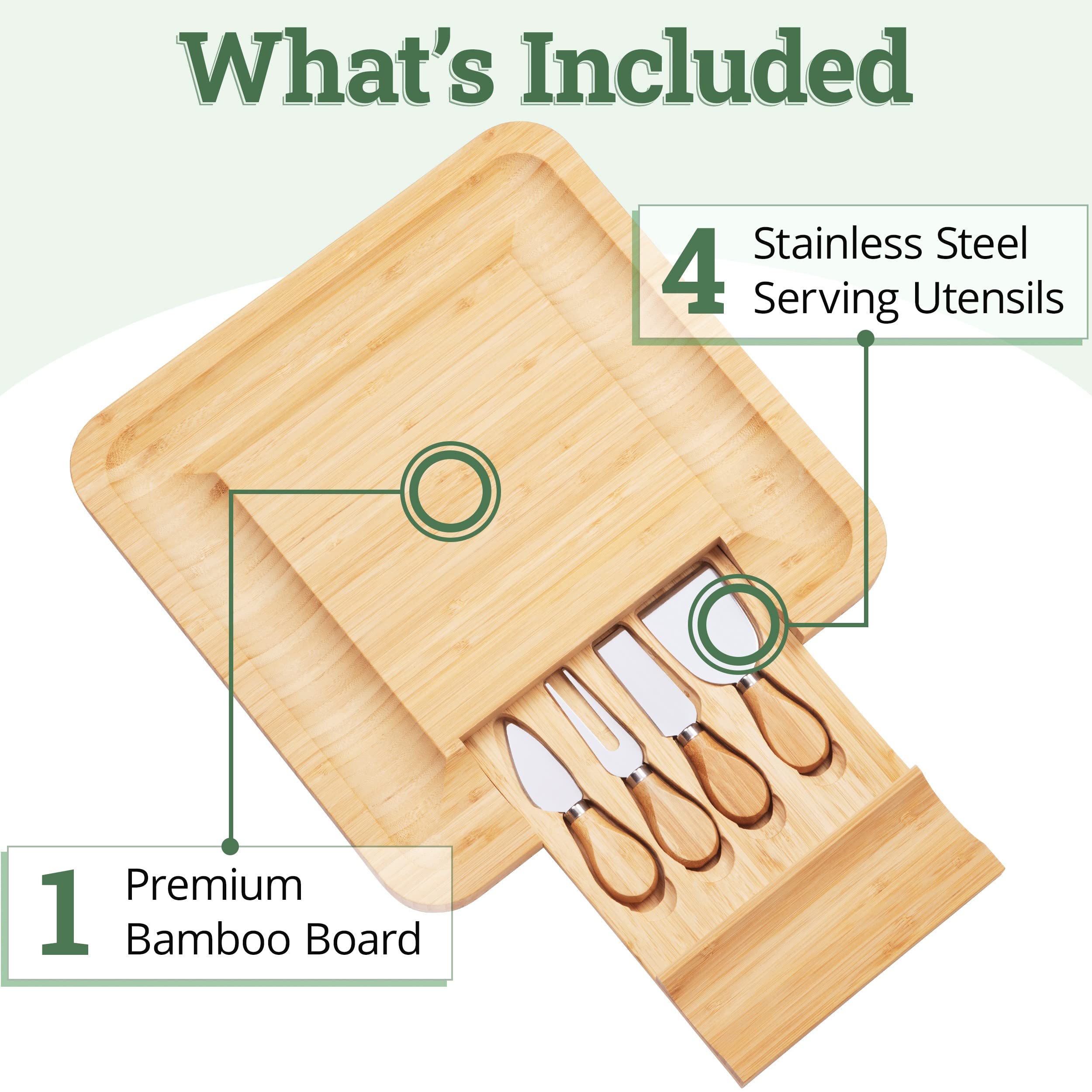 Dynamic Gear cheese board with cutlery drawer keeps knives organized during gatherings.