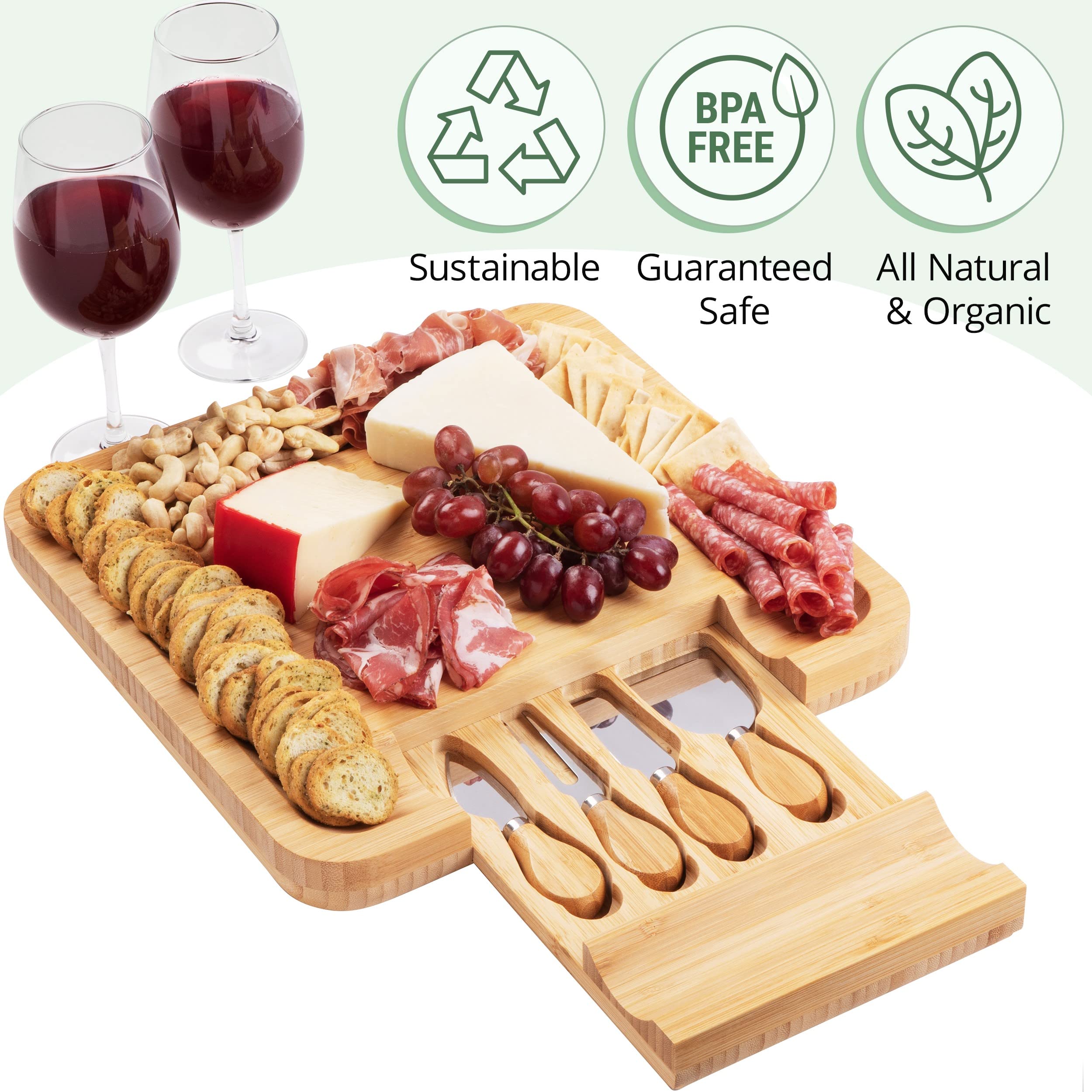 Dynamic Gear serving tray and board provides ample space for cheese, fruit, and crackers.