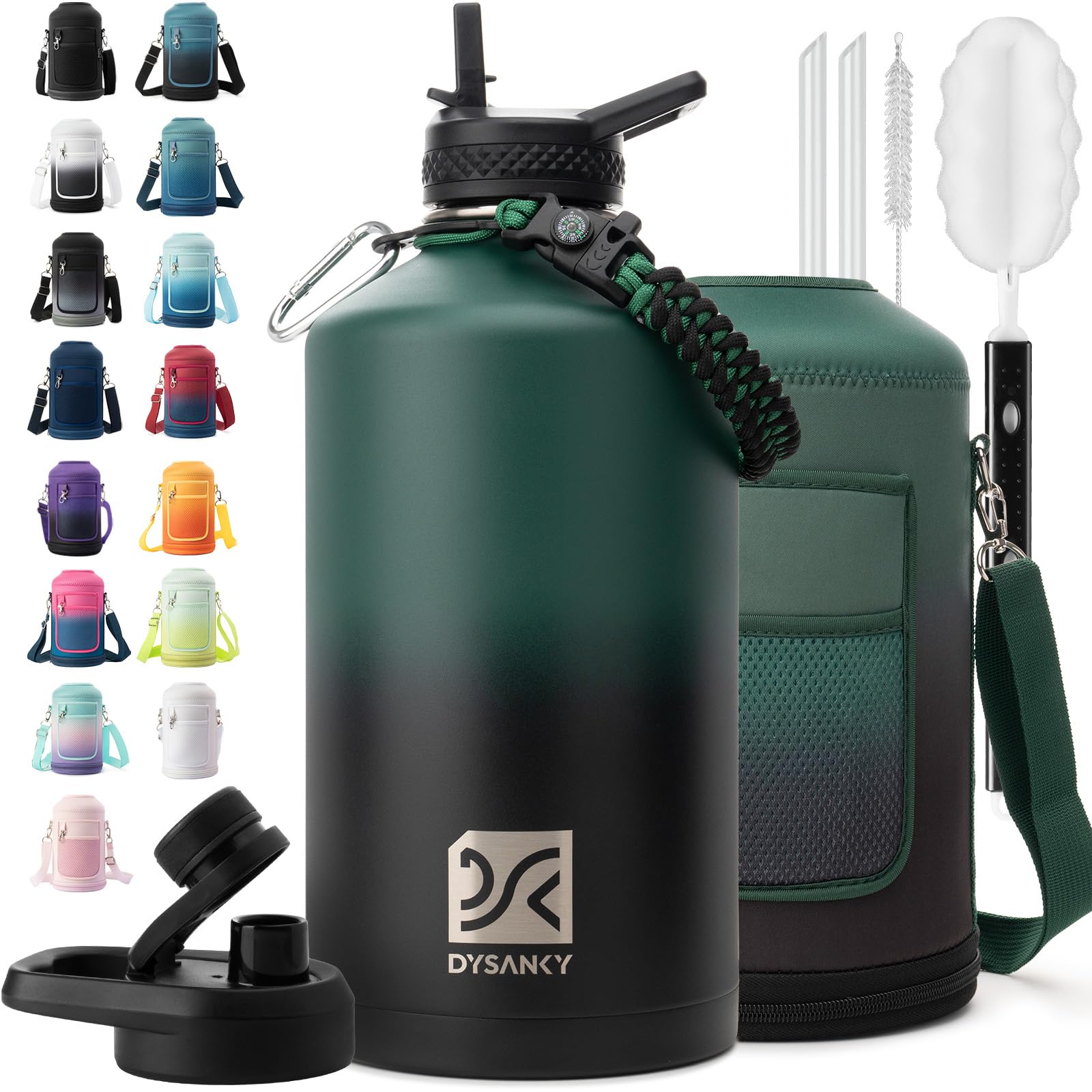 DYSANKY 1-gallon insulated water bottle keeps drinks cold for long hikes.