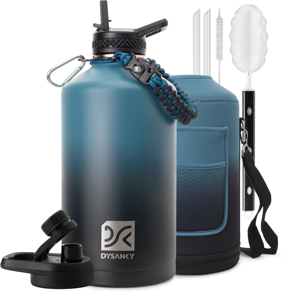 DYSANKY 1-gallon insulated bottle keeps drinks cold on long hikes.
